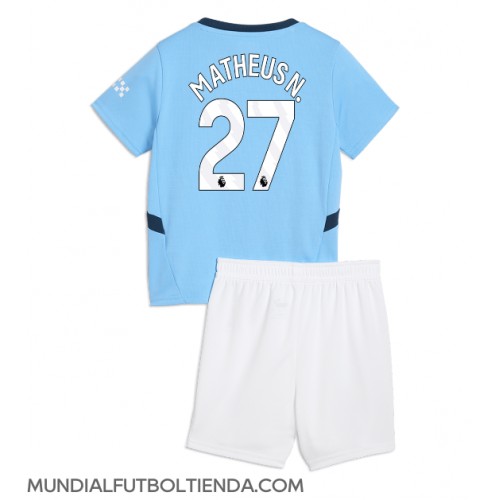 Camiseta Manchester City Matheus Nunes #27 Primera Equipación Replica 2024-25 para niños mangas cortas (+ Pantalones cortos)